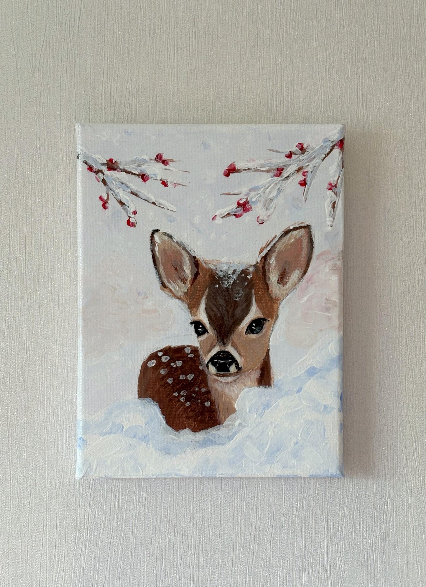 Deer in the Snow Acrylic on Canvas Painting