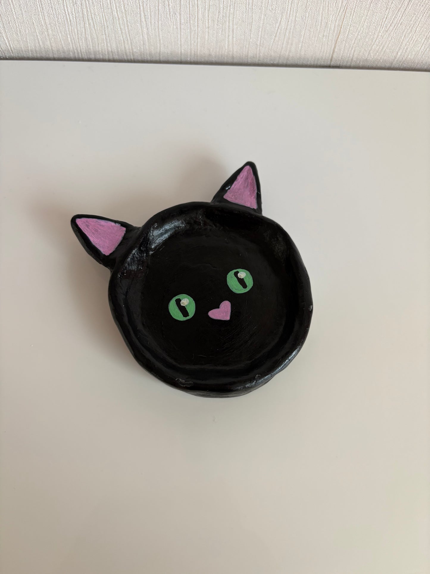 Small one of a kind handmade black cat jewellery holder trinket