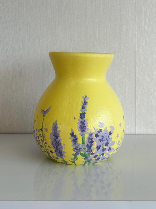 One of a Kind Yellow Floral Hand Painted Vase
