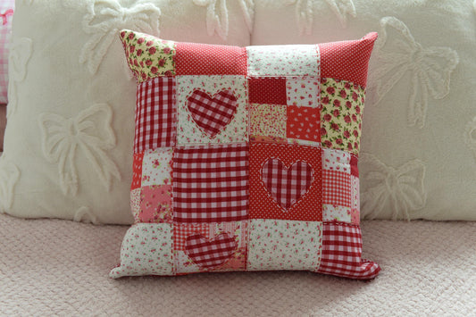 Handmade Red Heart Patchwork Cushion