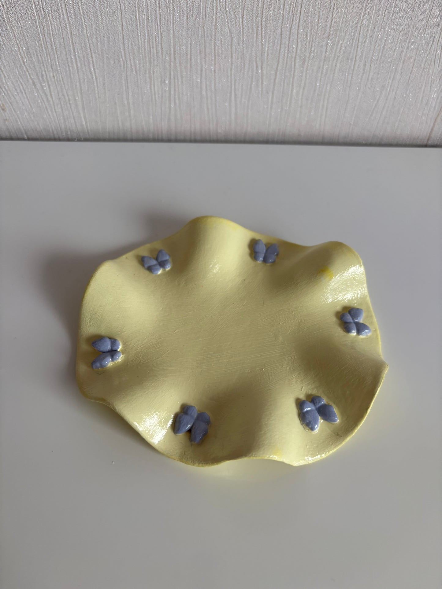 One of a kind handmade yellow and lilac wavy jewellery holder trinket