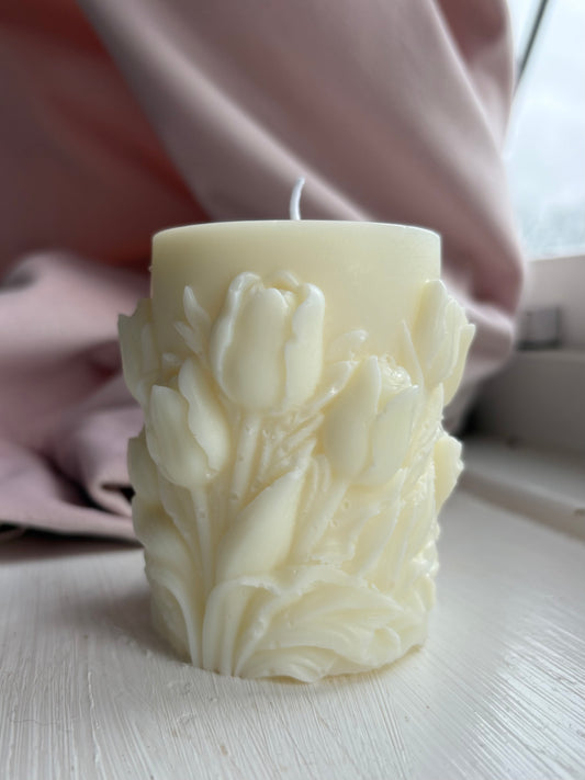 Vanilla Floral Print Pillar Candle