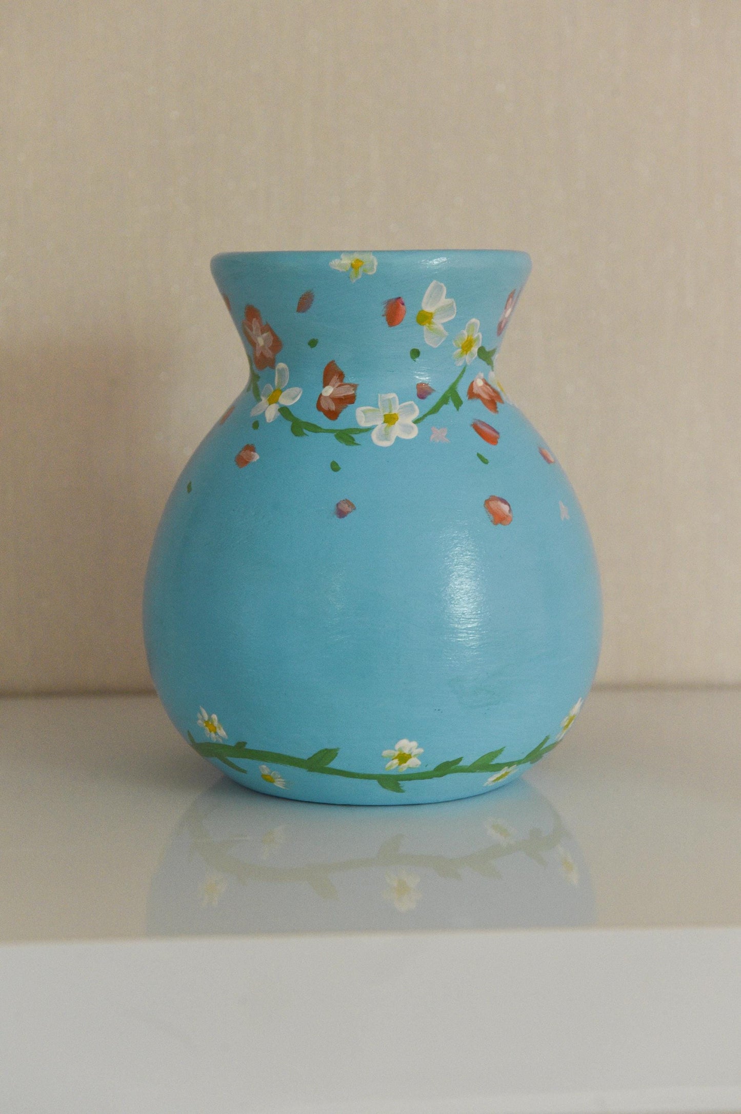 One of a Kind Blue Floral Hand Painted Vase