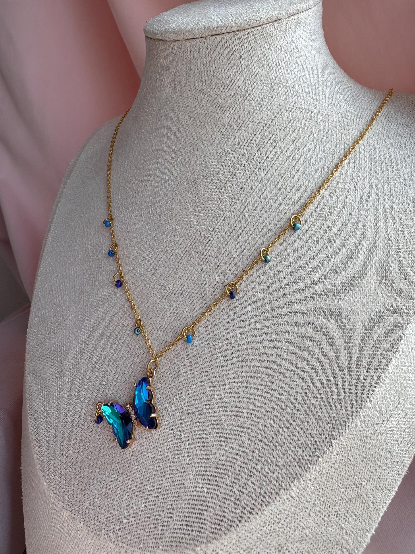 Dark Blue Crystal Butterfly Necklace