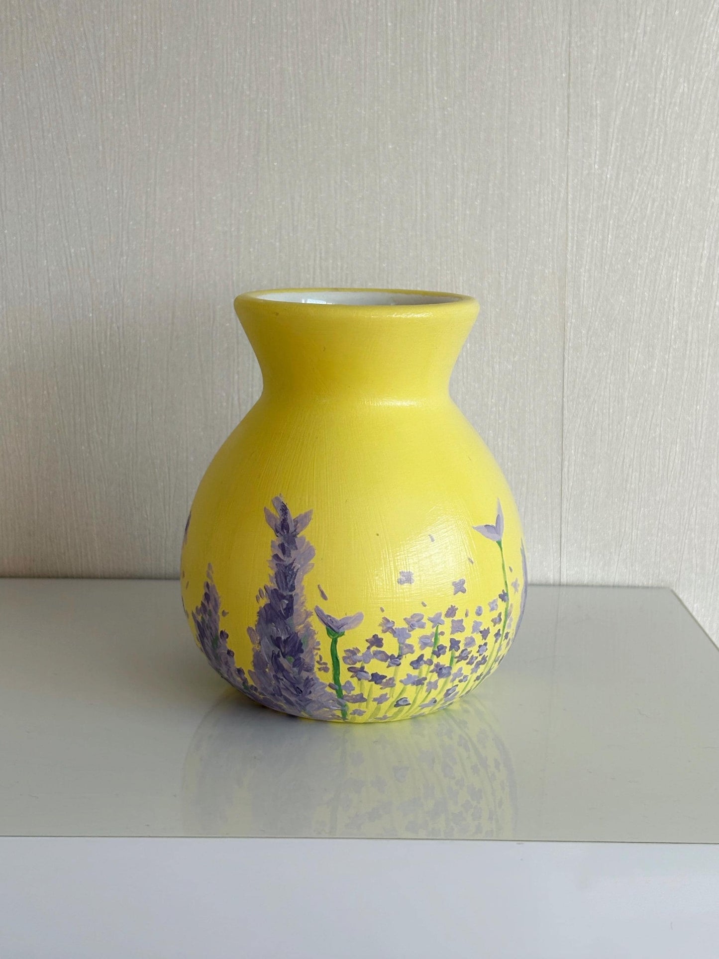 One of a Kind Yellow Floral Hand Painted Vase