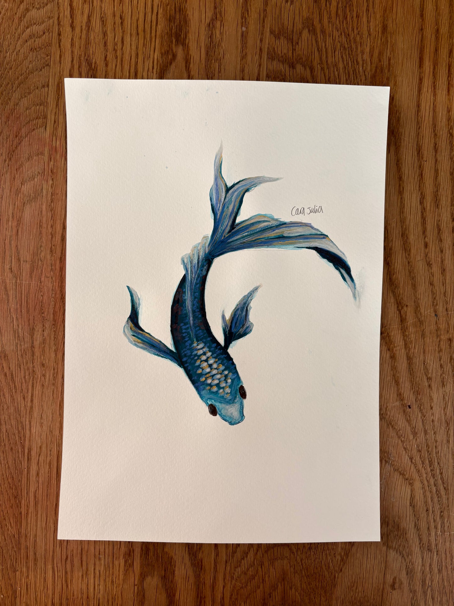 Original shimmer watercolour blue fish painting