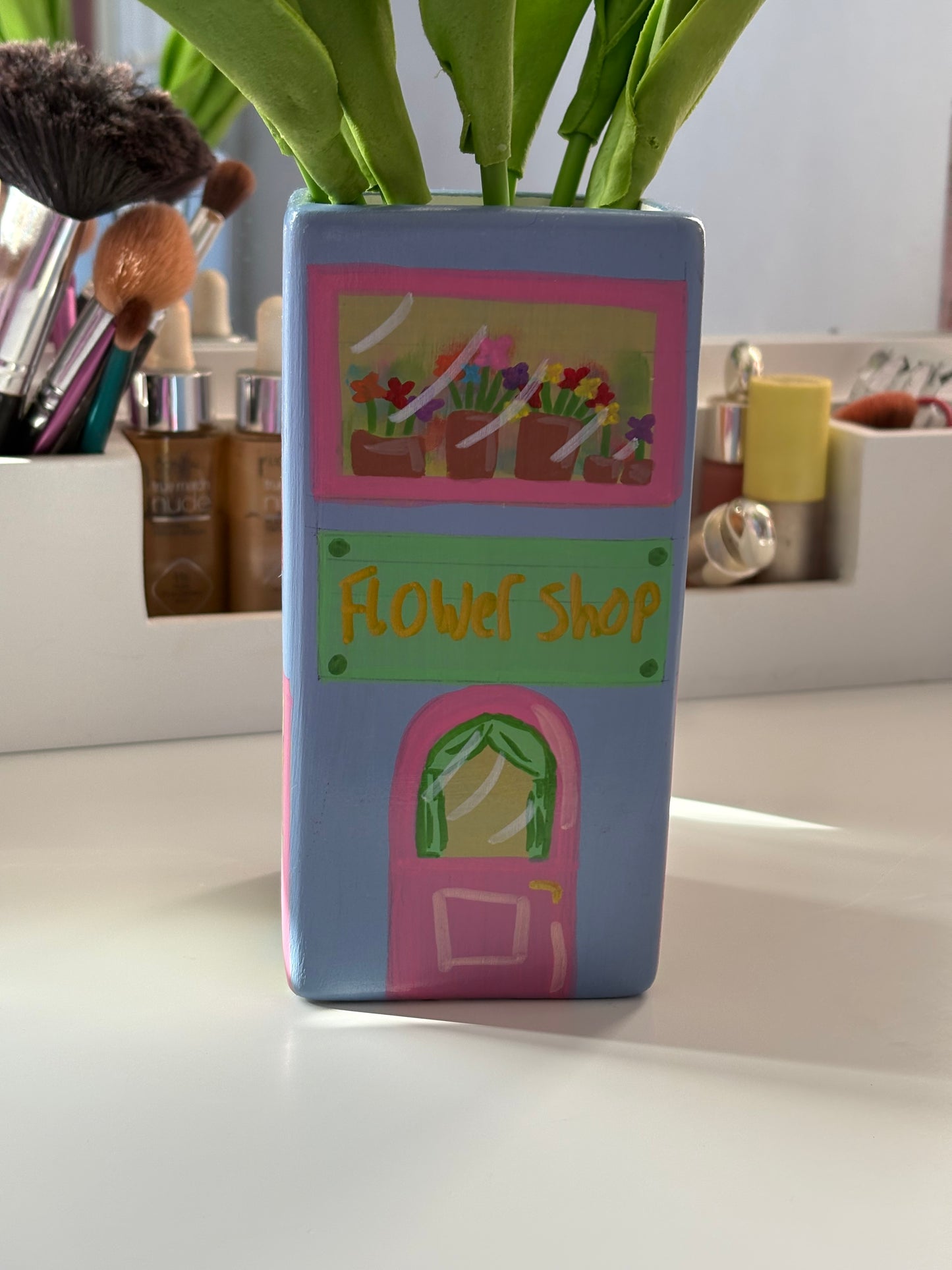 One of a Kind Lilac Purple Flower Shop Hand Painted Vase