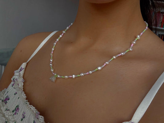 Pearl Beaded Flower Pastel Necklace