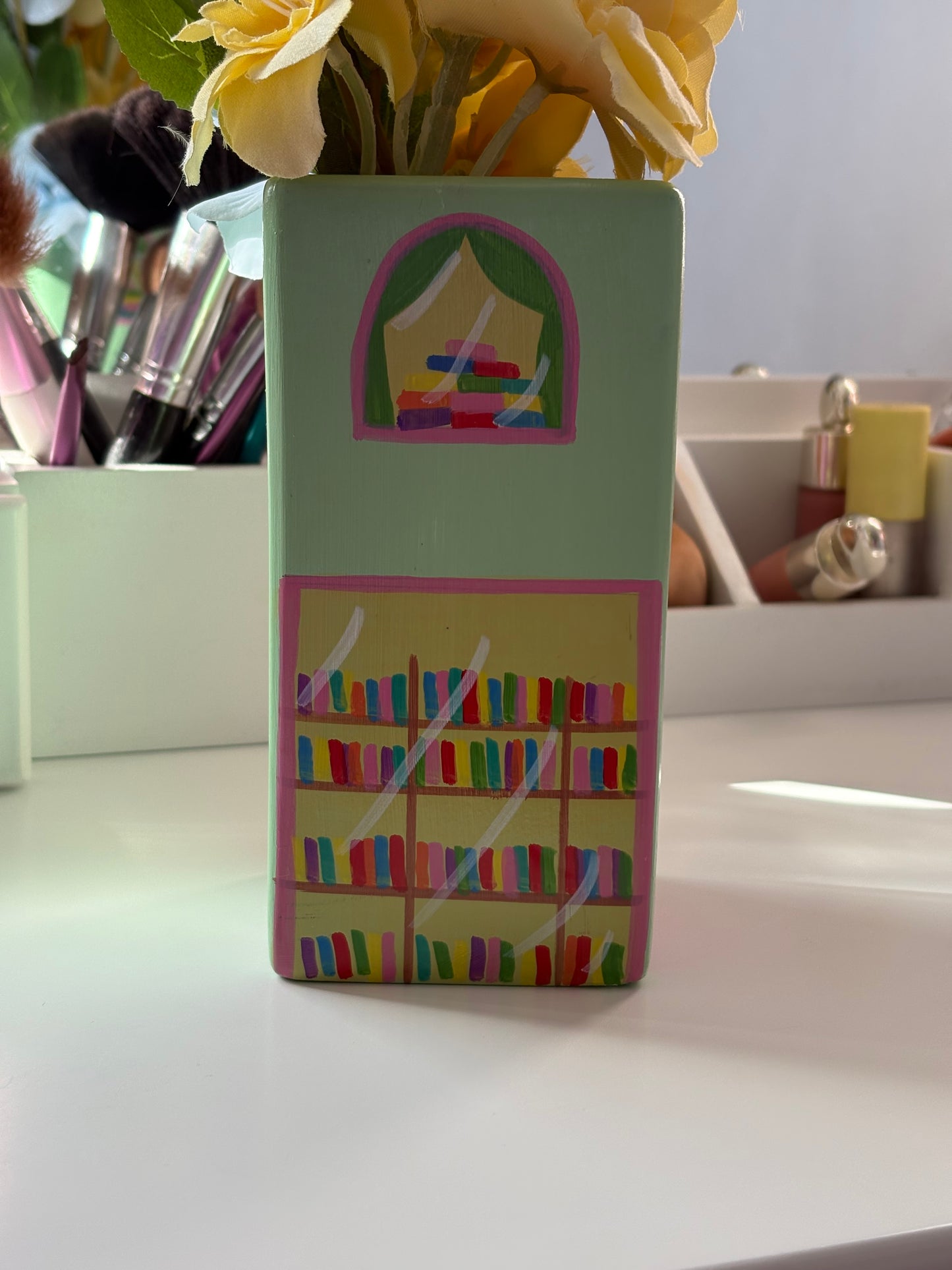 One of a Kind Green Book Shop Hand Painted Vase