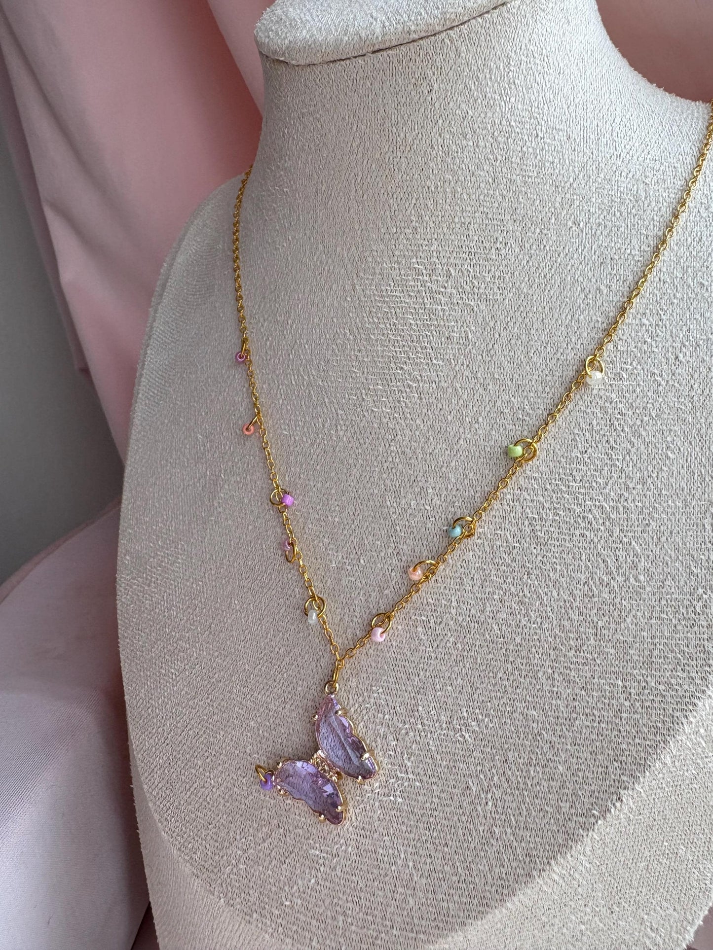Lilac Purple Crystal Butterfly Necklace