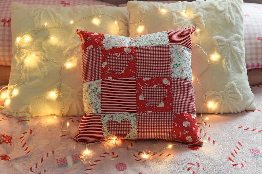 Handmade Red Christmas Patchwork Cushion
