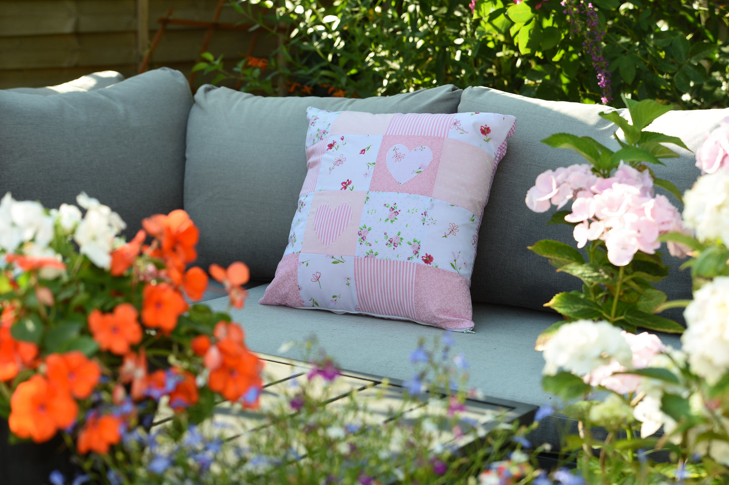 Handmade Heart Appliqué Patchwork Cushion