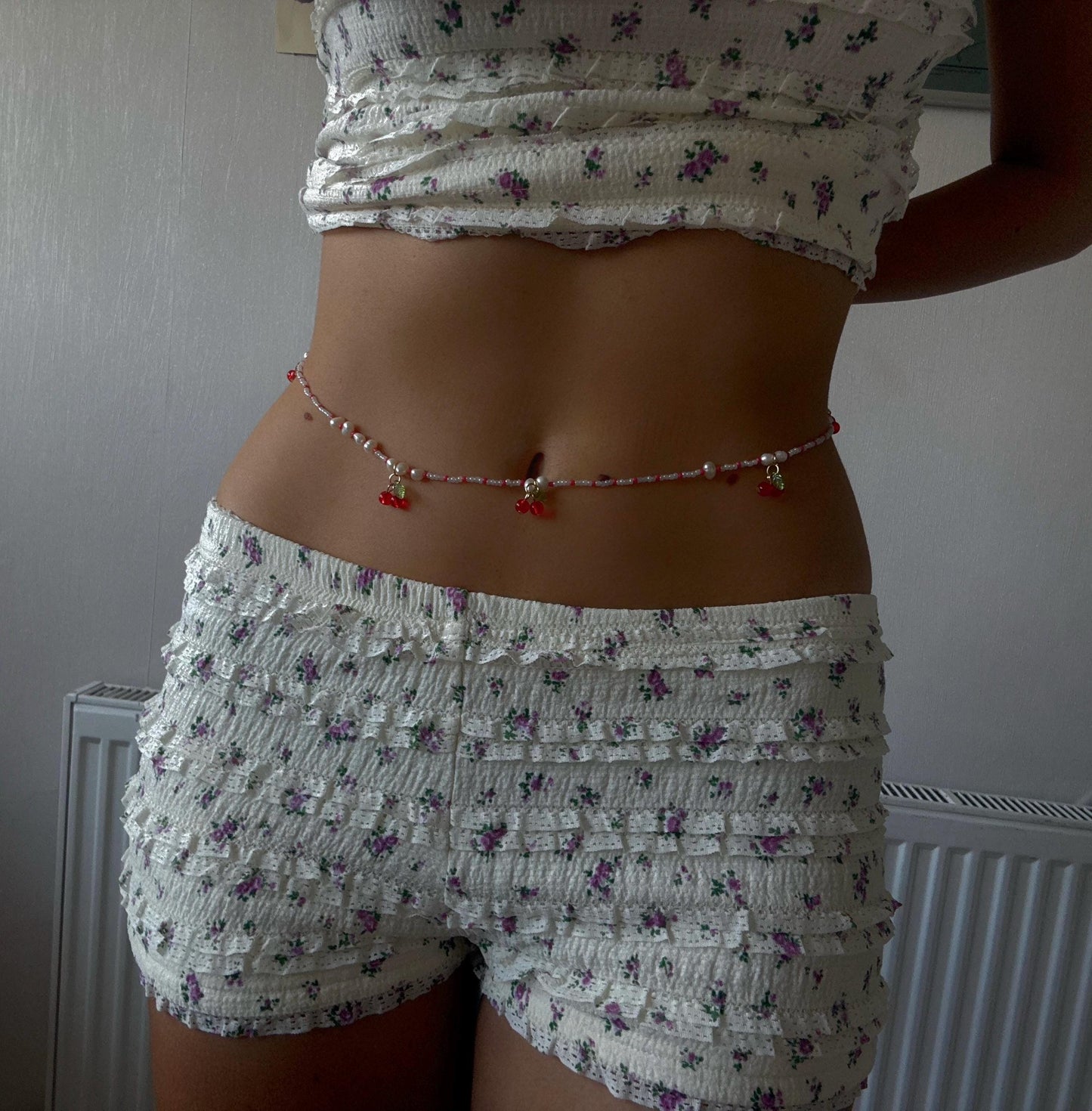 Cherry Red and White Pearl Waist Beads Waist Chain