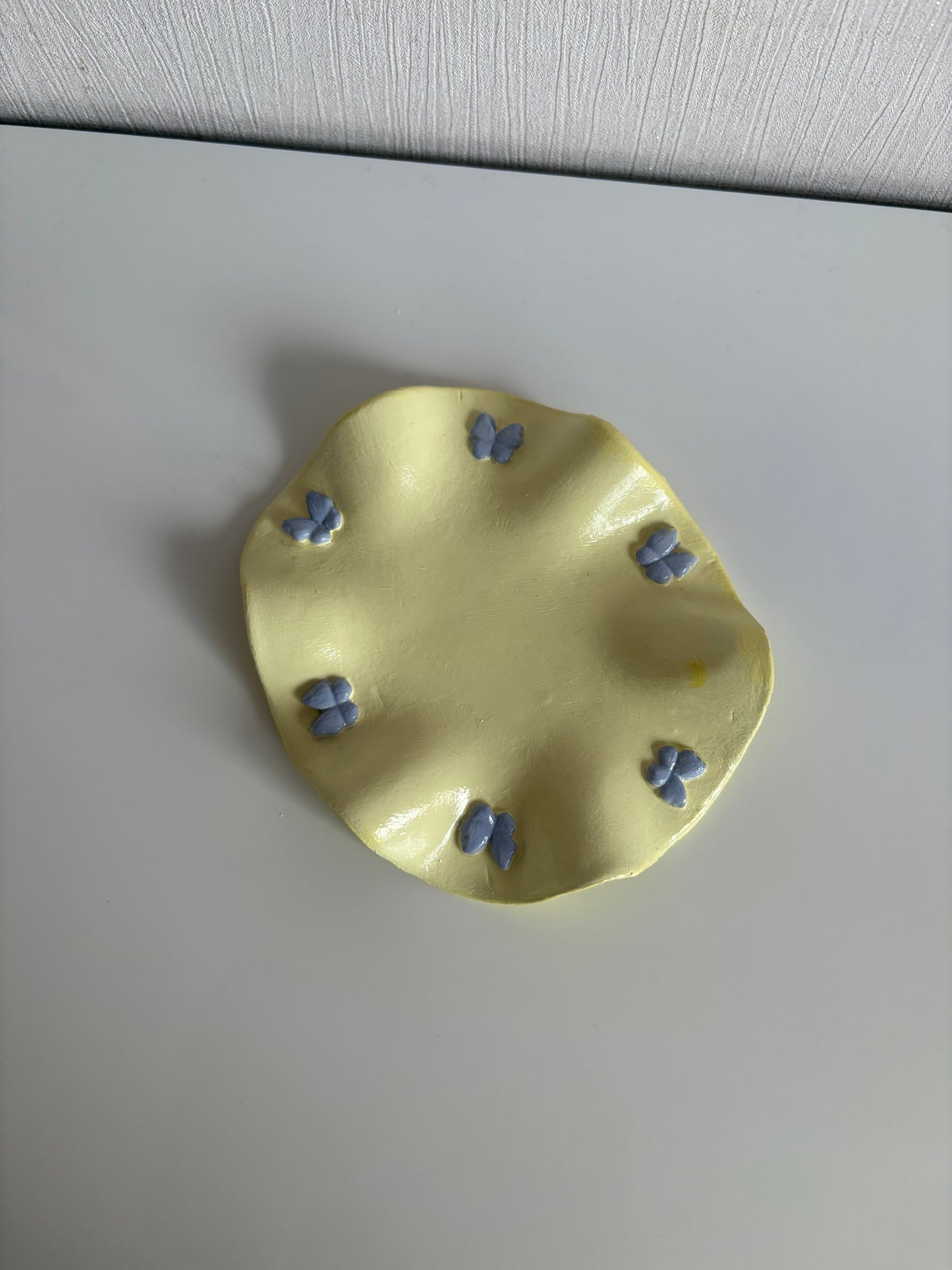 One of a kind handmade yellow and lilac wavy jewellery holder trinket