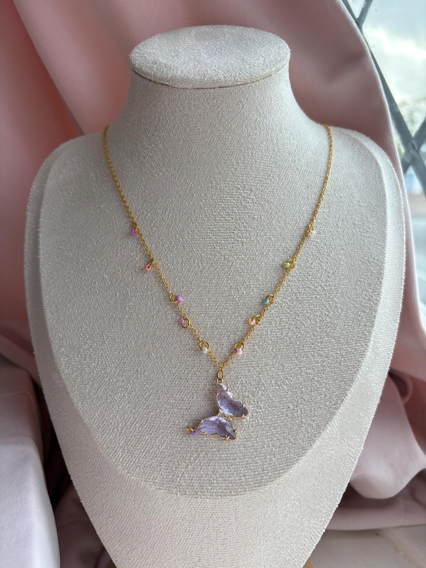 Lilac Purple Crystal Butterfly Necklace