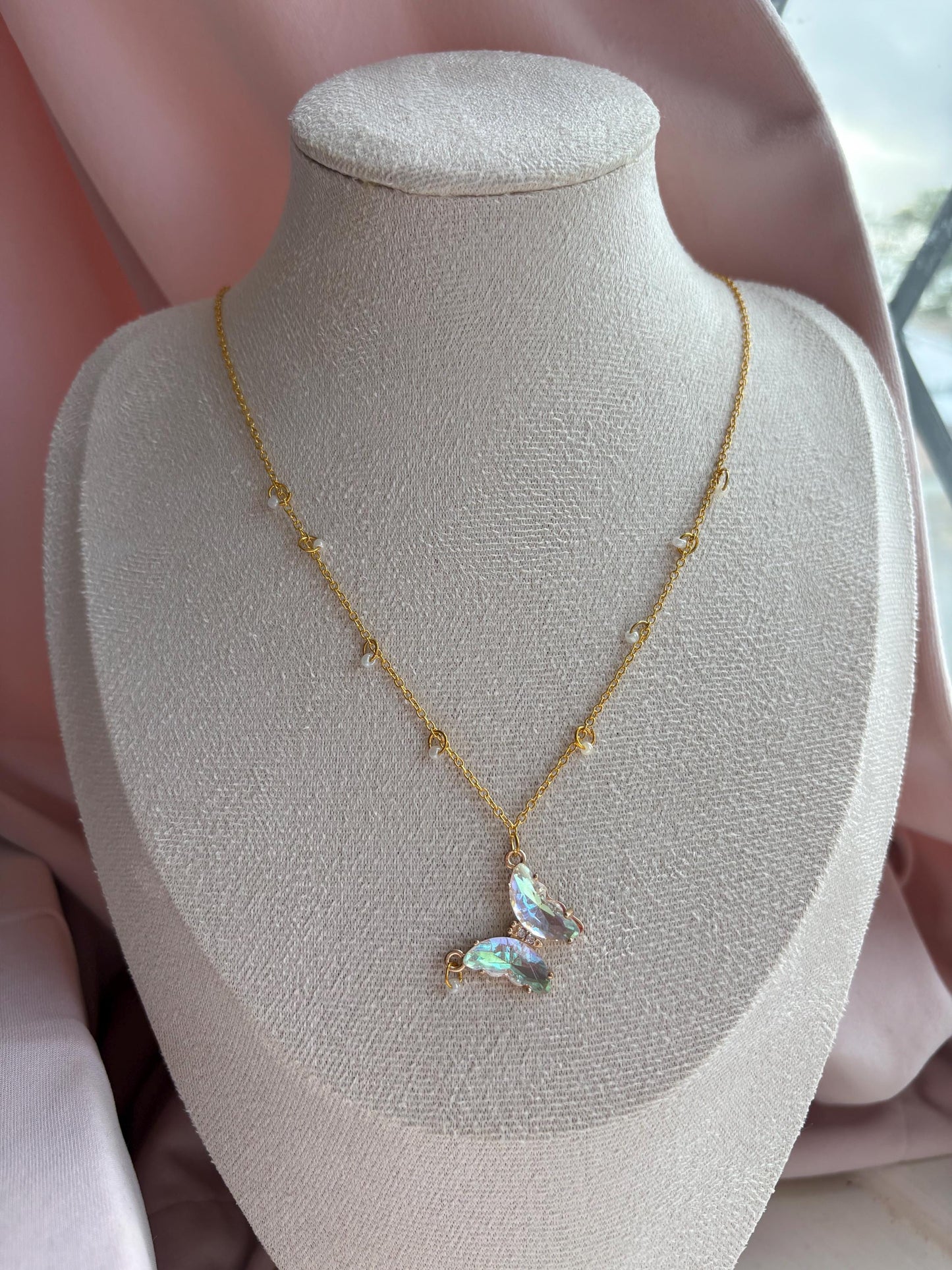 White Crystal Butterfly Necklace