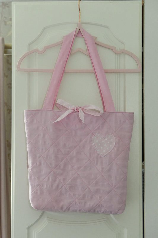 Pink Polka Dot Quilted Heart Appliqu̬ Tote Bag