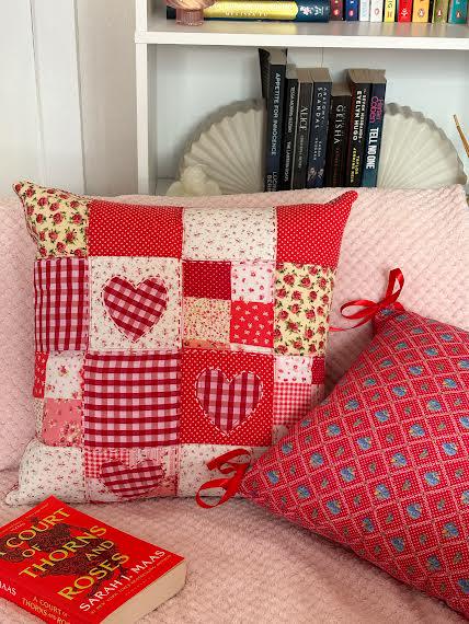 Handmade Red Heart Patchwork Cushion