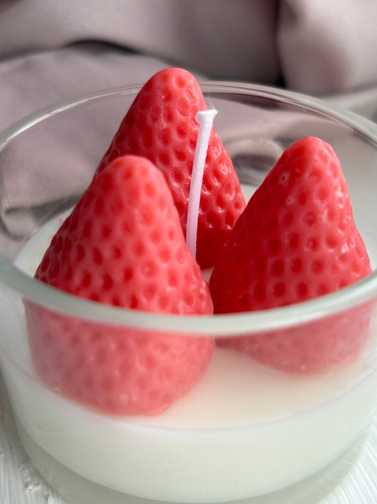 Strawberry Cake Candle in Red and White
