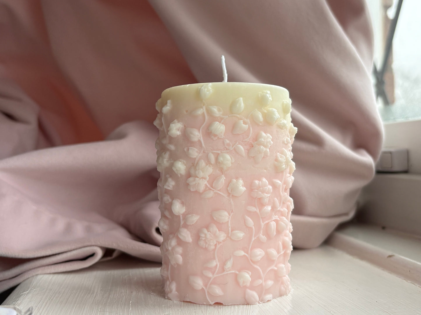 Cherry Blossom and Plum Floral Pillar Candles