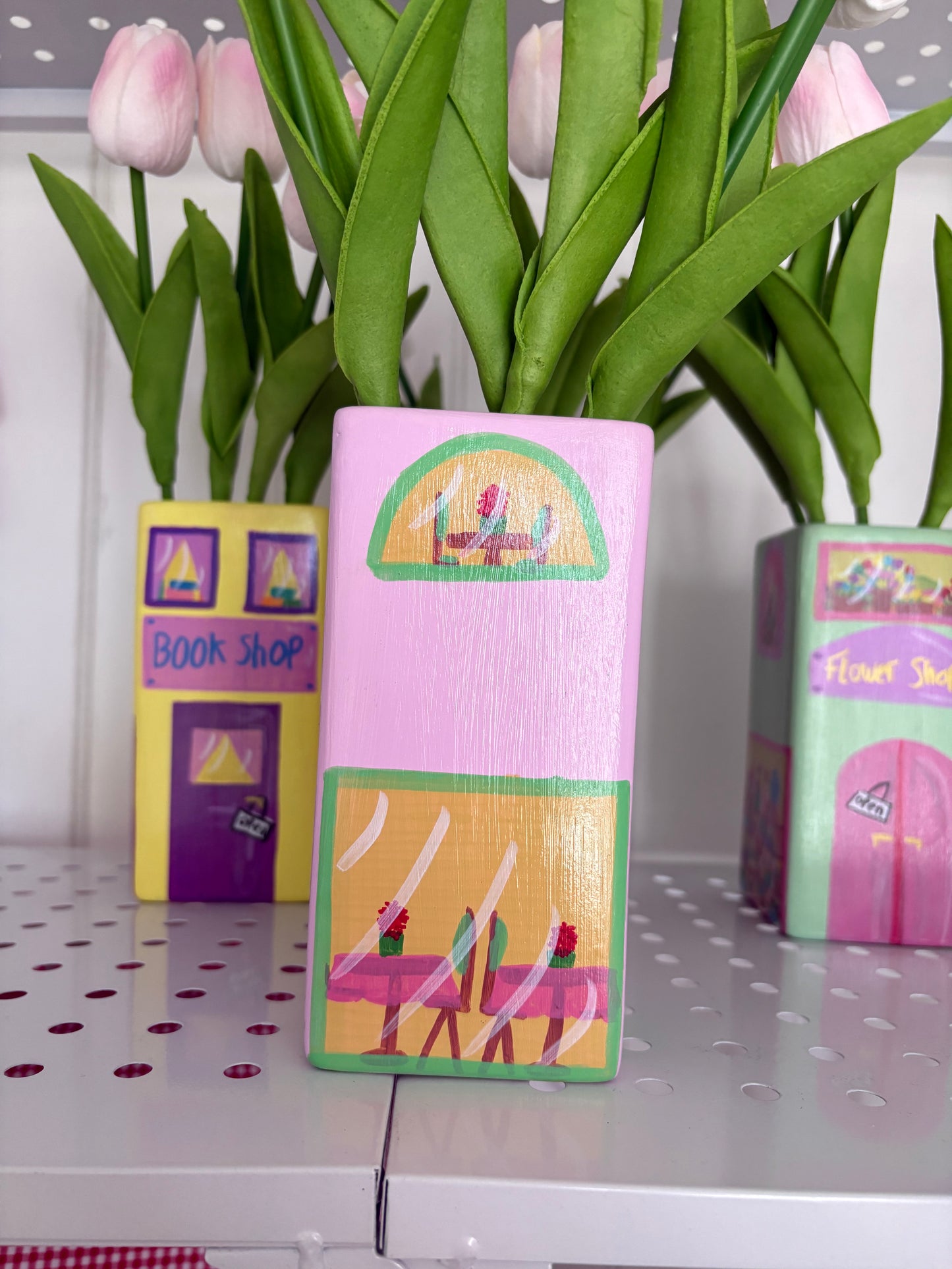 One of a Kind Pink Café Shop Hand Painted Vase