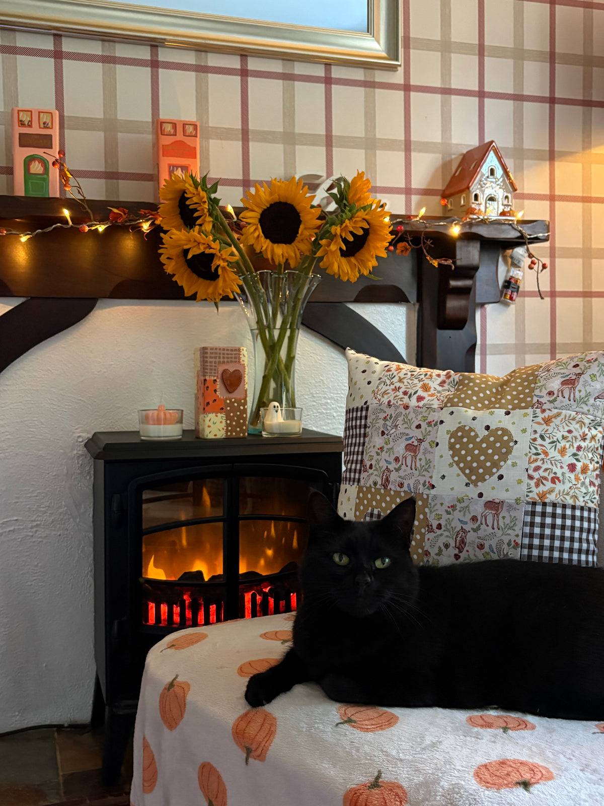Handmade Autumn Heart Appliqué Patchwork Cushion