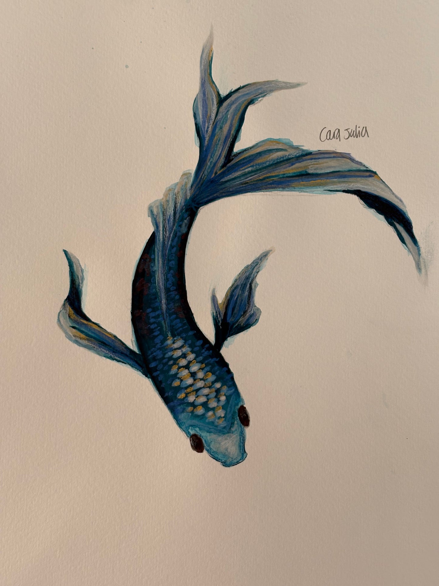 Original shimmer watercolour blue fish painting