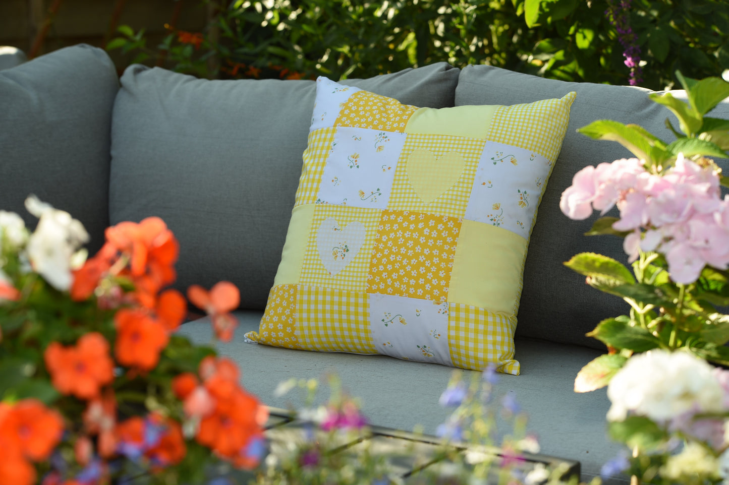 Handmade Heart Appliqué Patchwork Cushion
