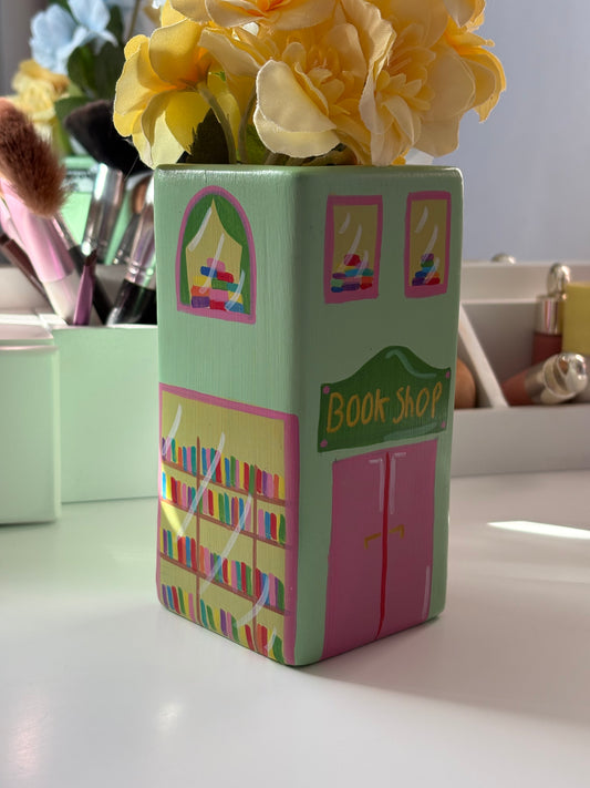 One of a Kind Green Book Shop Hand Painted Vase
