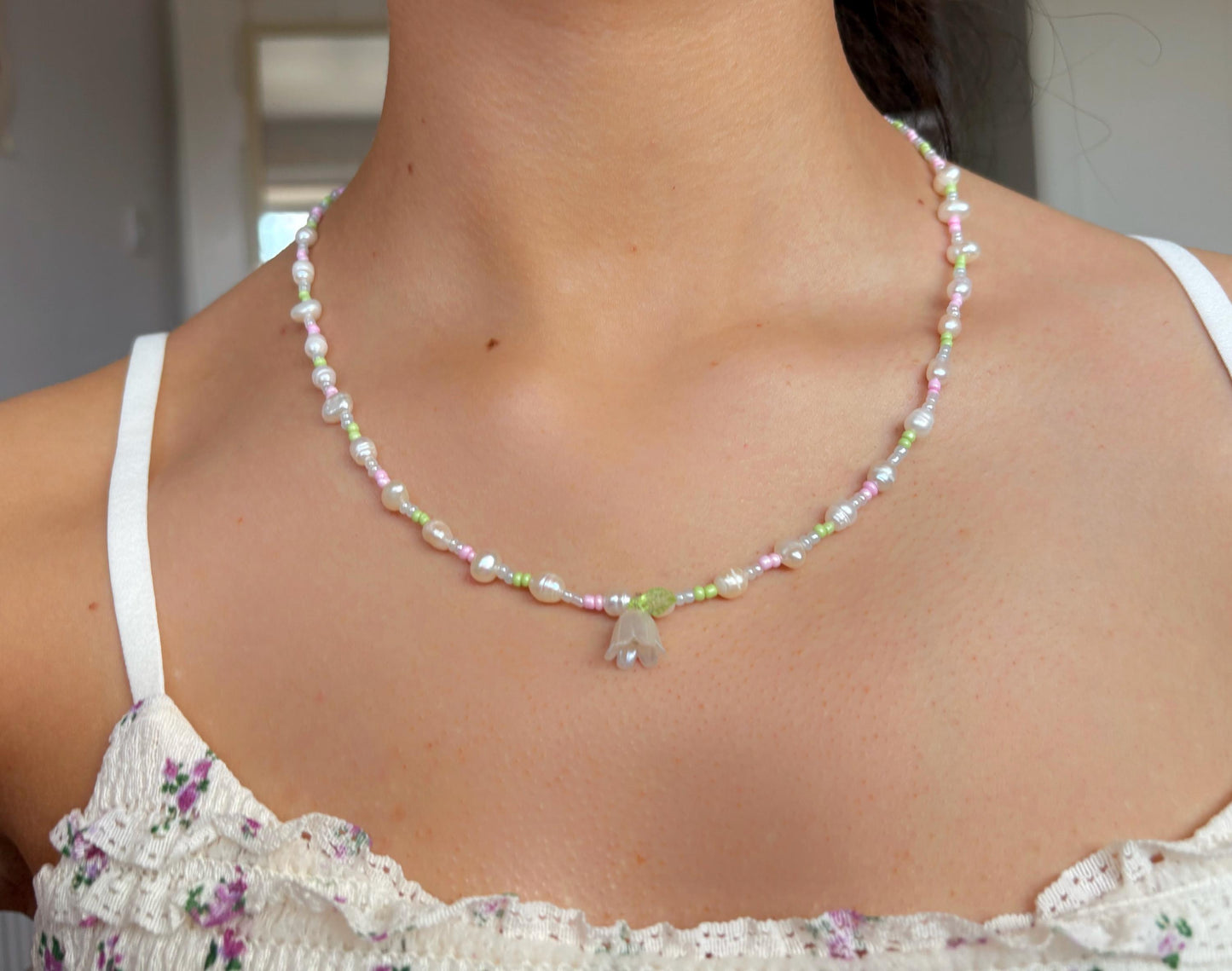 Pearl Beaded Flower Pastel Necklace