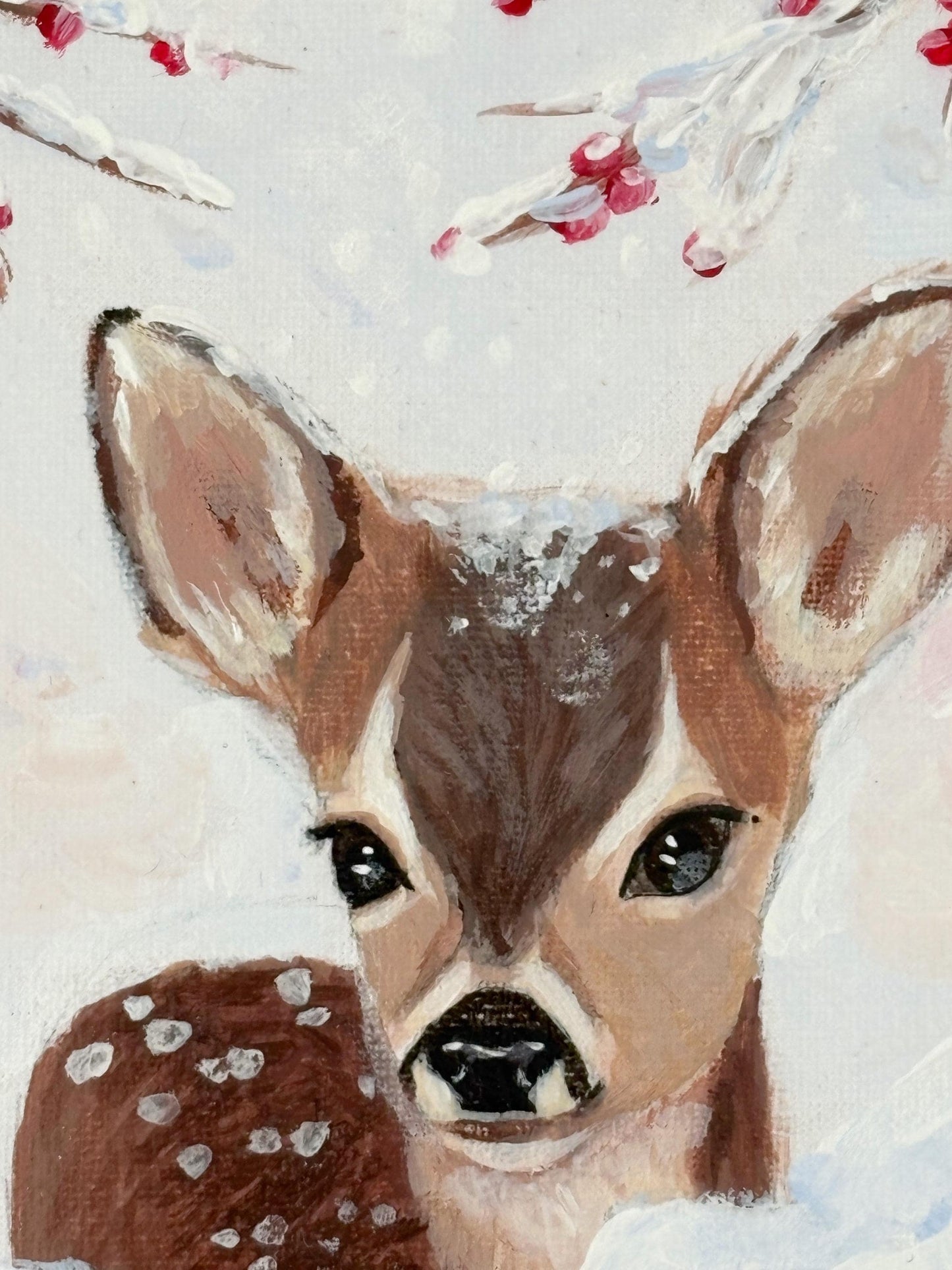 Deer in the Snow Acrylic on Canvas Painting