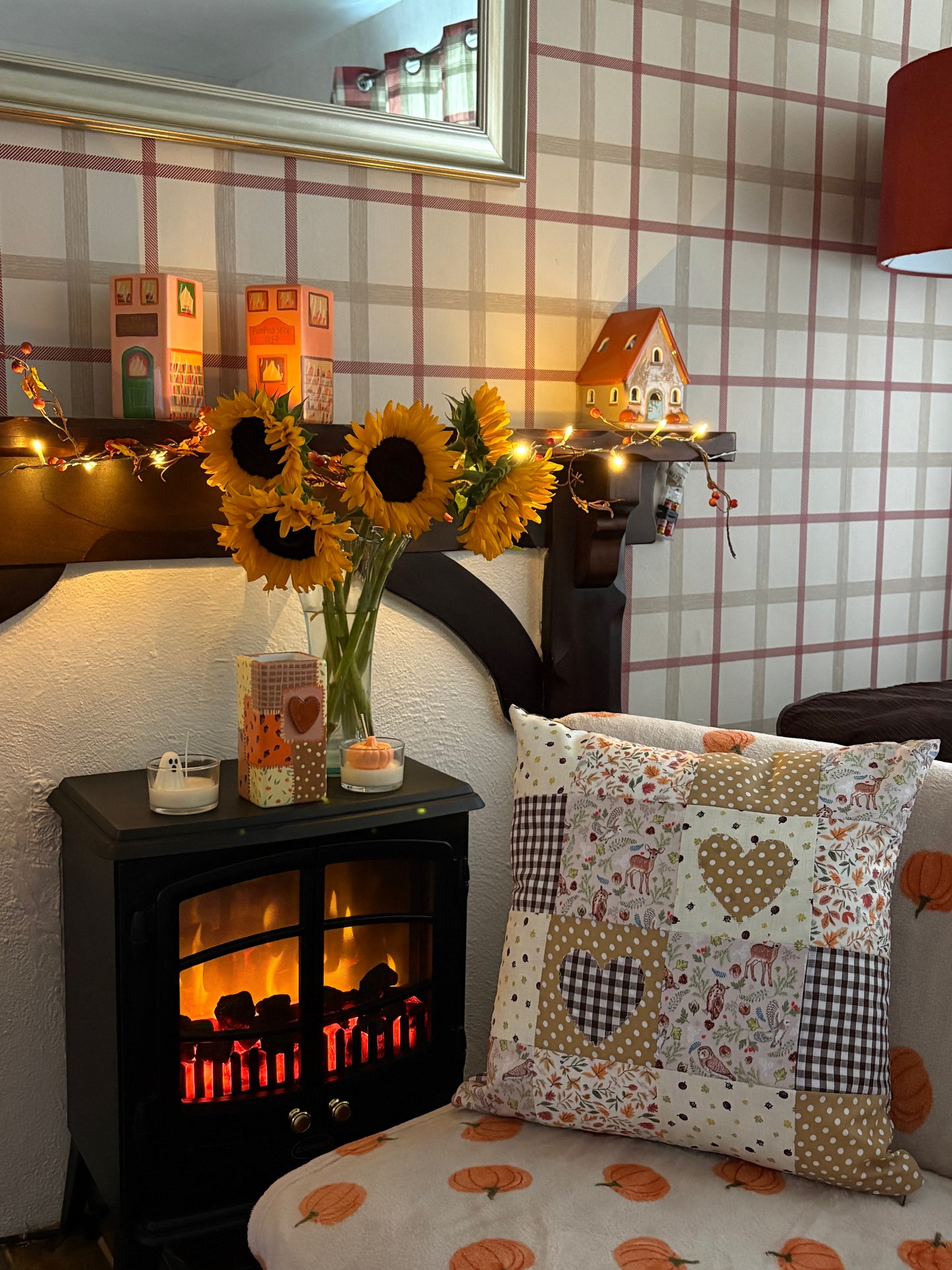 Handmade Autumn Heart Appliqué Patchwork Cushion