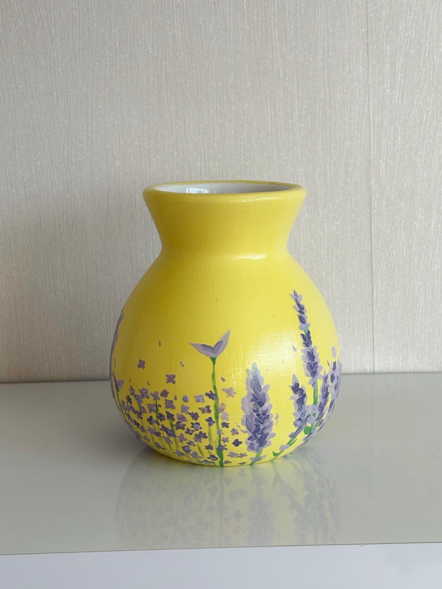 One of a Kind Yellow Floral Hand Painted Vase