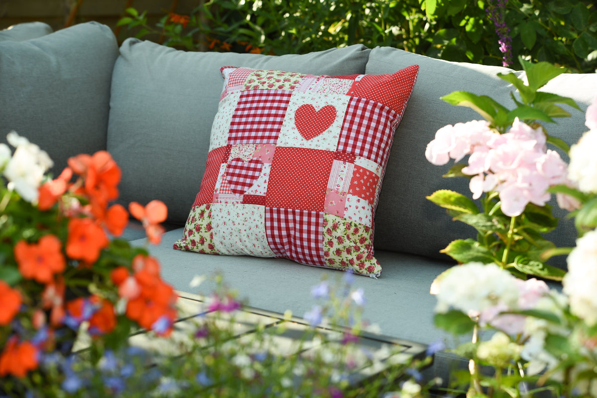 Handmade Heart Appliqué Patchwork Cushion