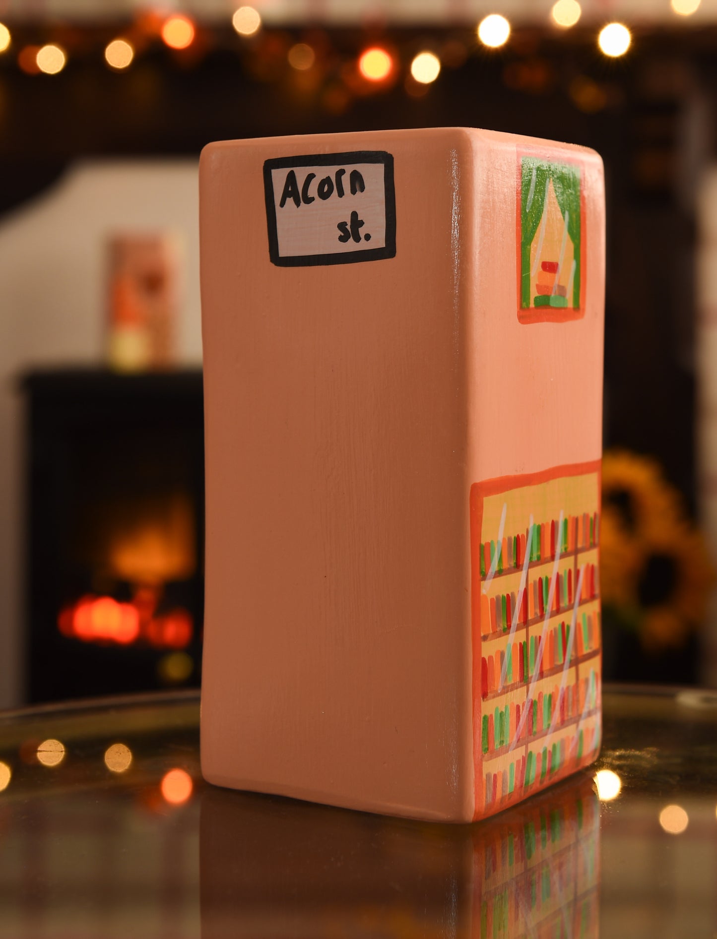 Autumn Acorn Book Shop Hand Painted Vase