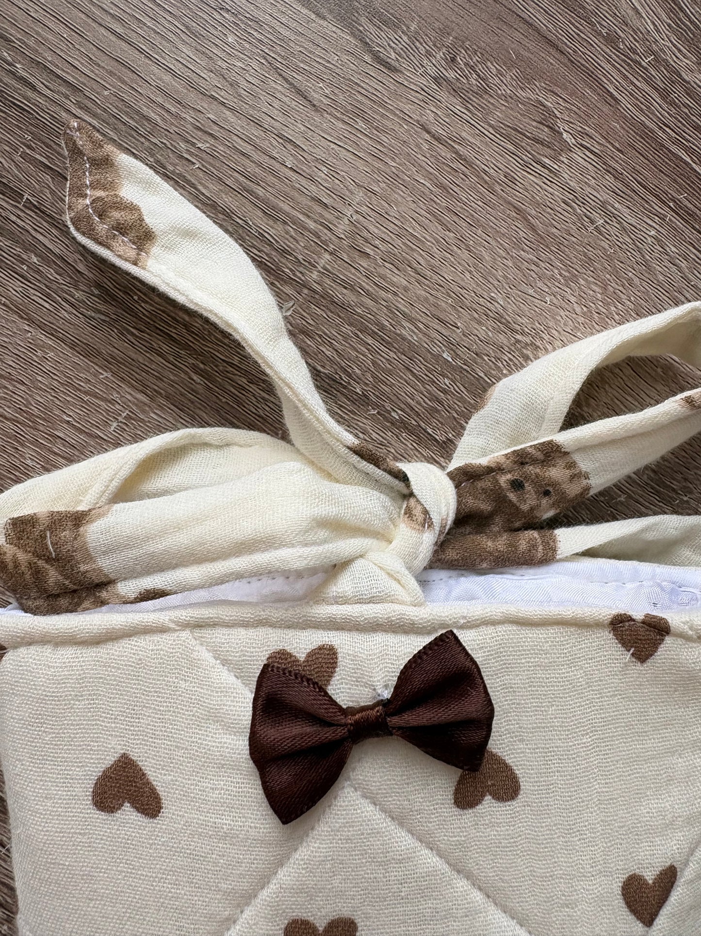 Brown heart quilted kindle sleeve with bow satin bow handmade