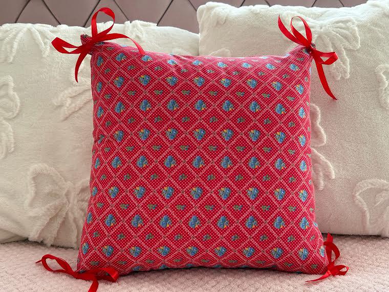 Handmade Red Floral Bow Cushion