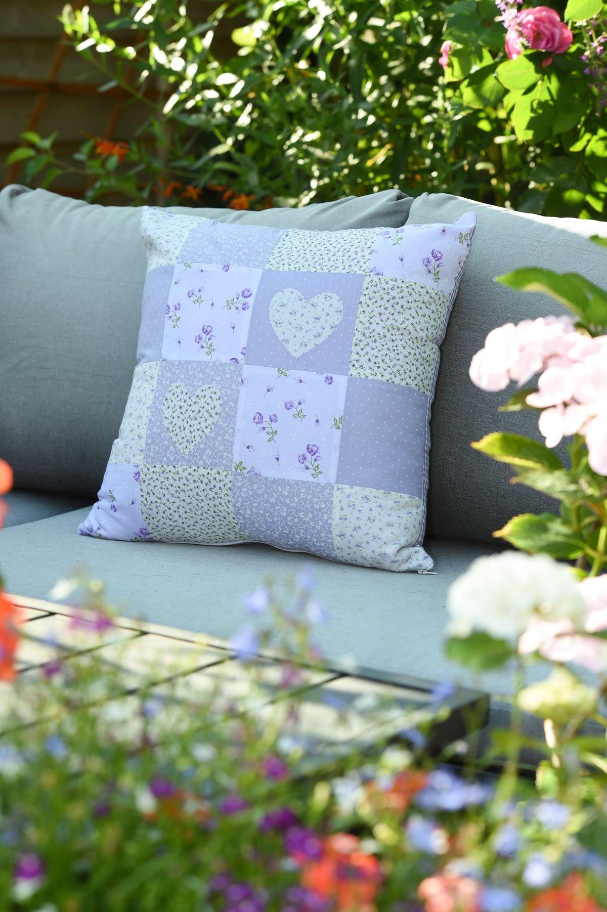 Handmade Heart Appliqué Patchwork Cushion