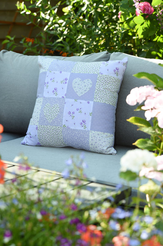 Handmade Heart Appliqué Patchwork Cushion