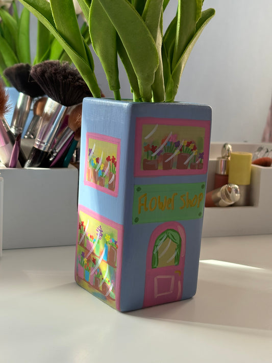 One of a Kind Lilac Purple Flower Shop Hand Painted Vase