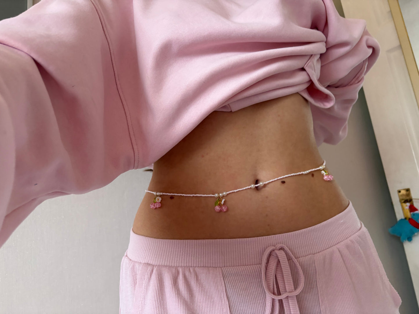 Berry Pink and White Pearl Waist Beads Waist Chain