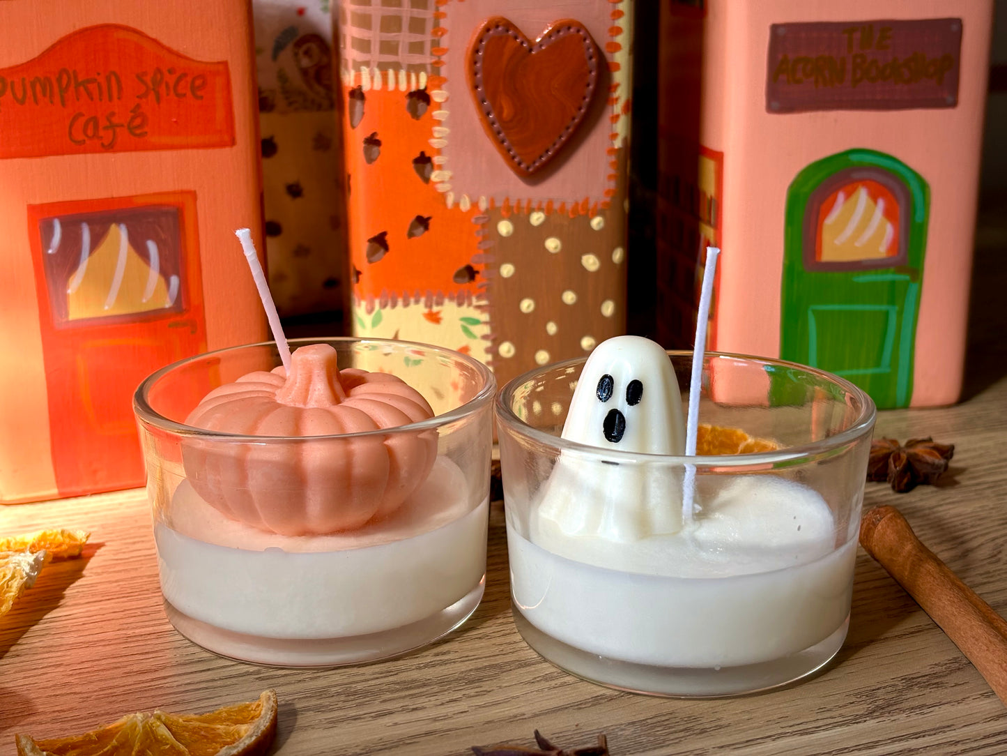 Set of Two Autumn Halloween Candles - Trick or Treat Ghost Candle and Pumpkin Spice Candle
