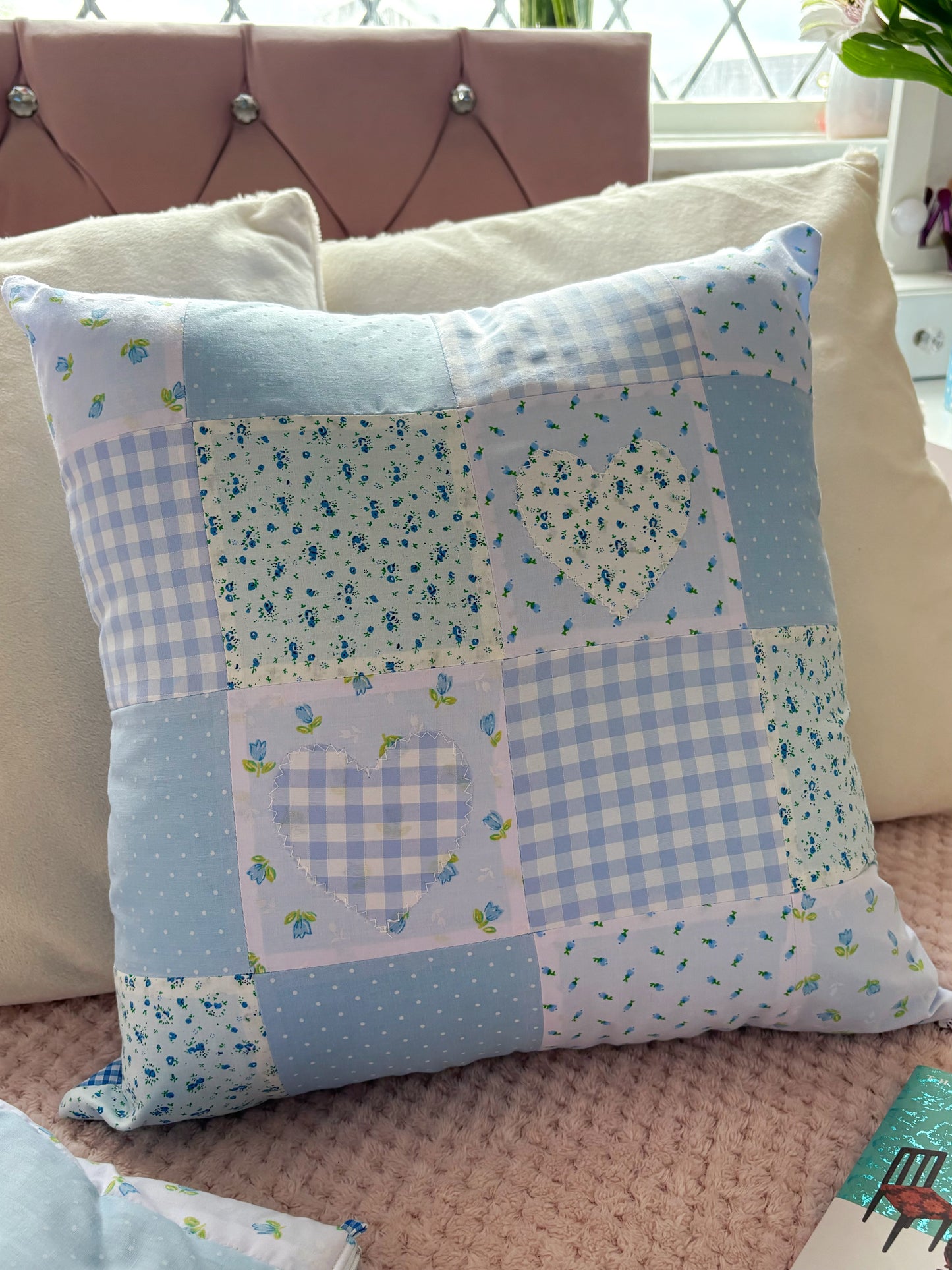 Handmade Heart Appliqué Patchwork Cushion