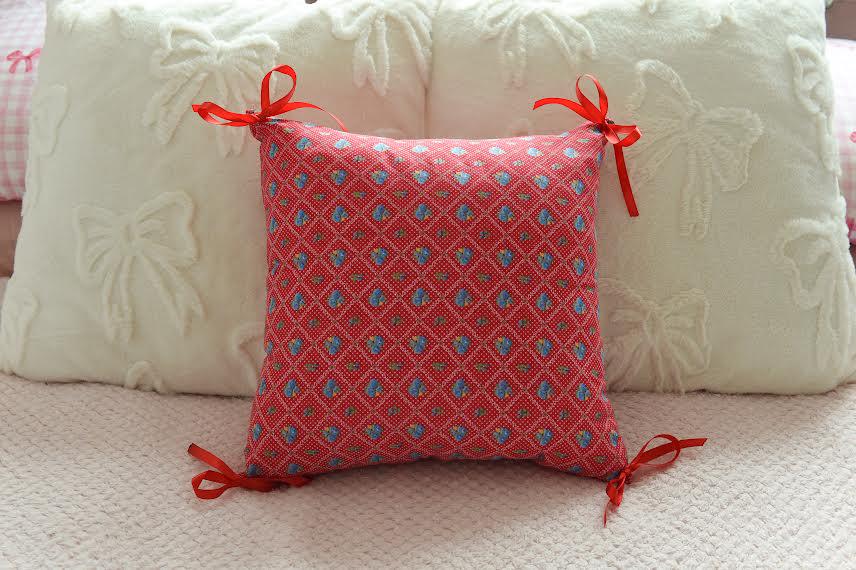 Handmade Red Floral Bow Cushion