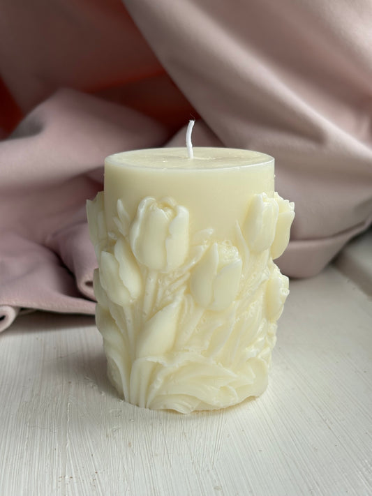 Vanilla Floral Print Pillar Candle