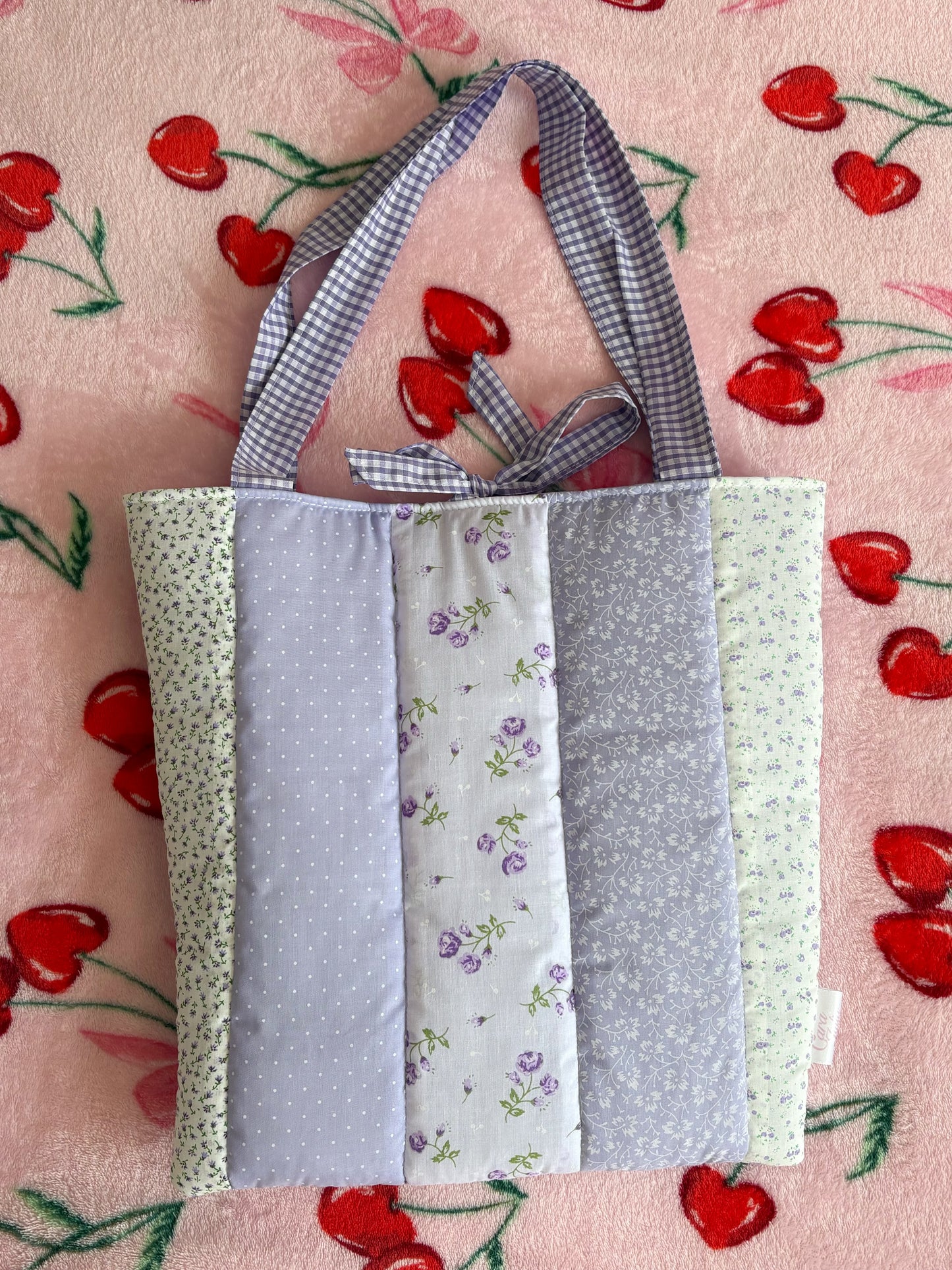 Floral Patchwork Quilted Tote Bag with Gingham
