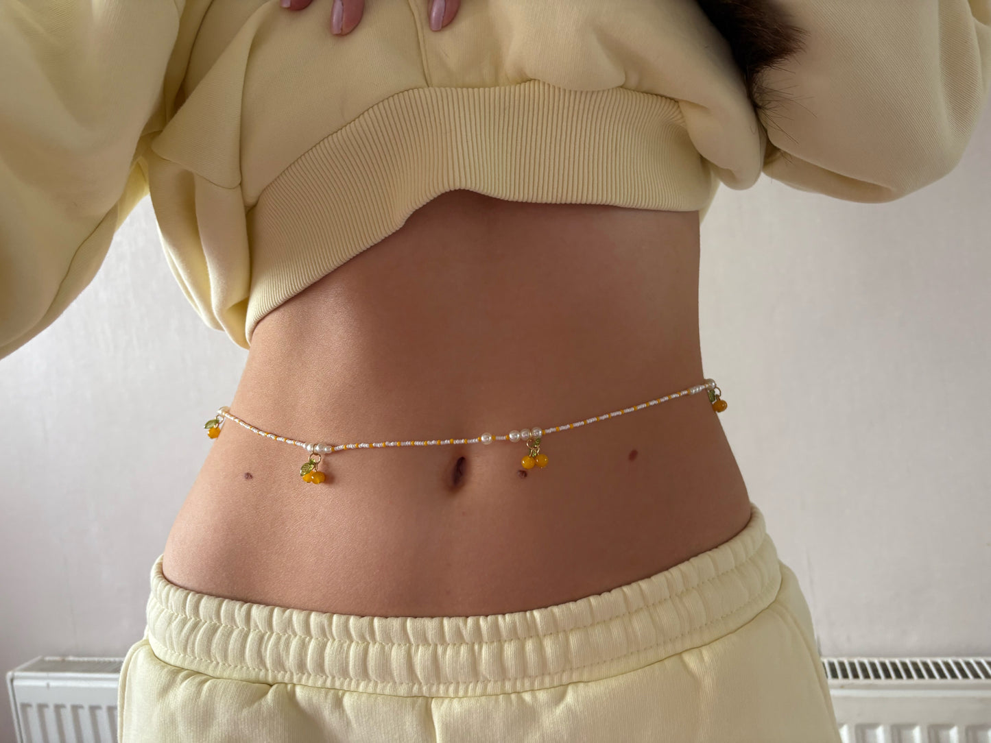 Lemon Yellow and White Pearl Waist Beads Waist Chain