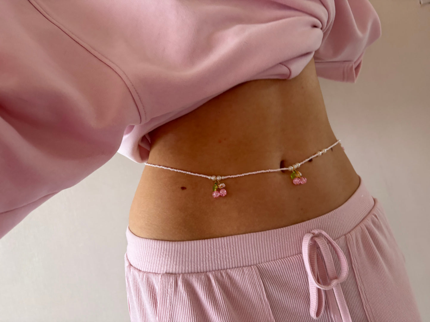 Berry Pink and White Pearl Waist Beads Waist Chain