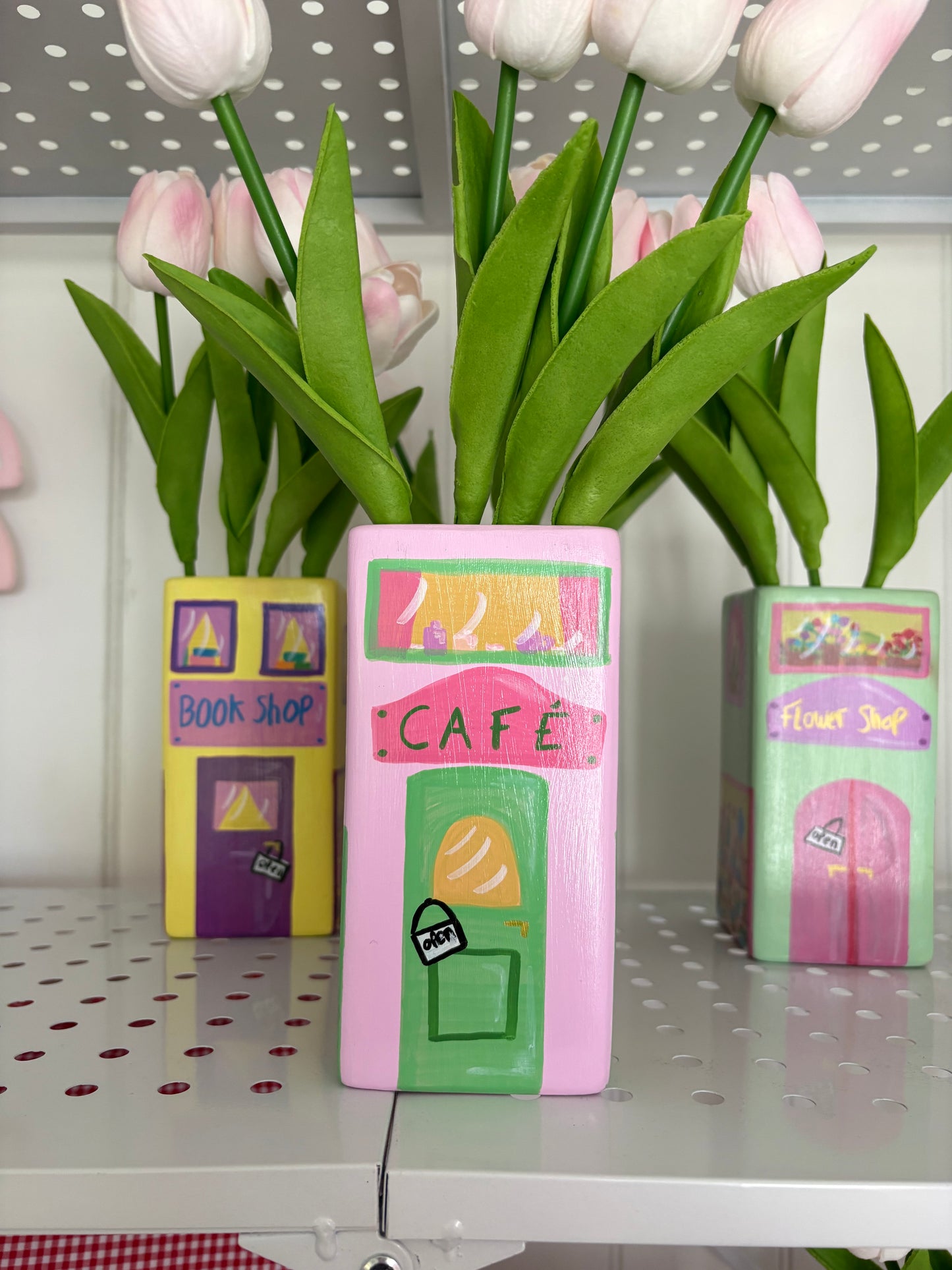 One of a Kind Pink Café Shop Hand Painted Vase