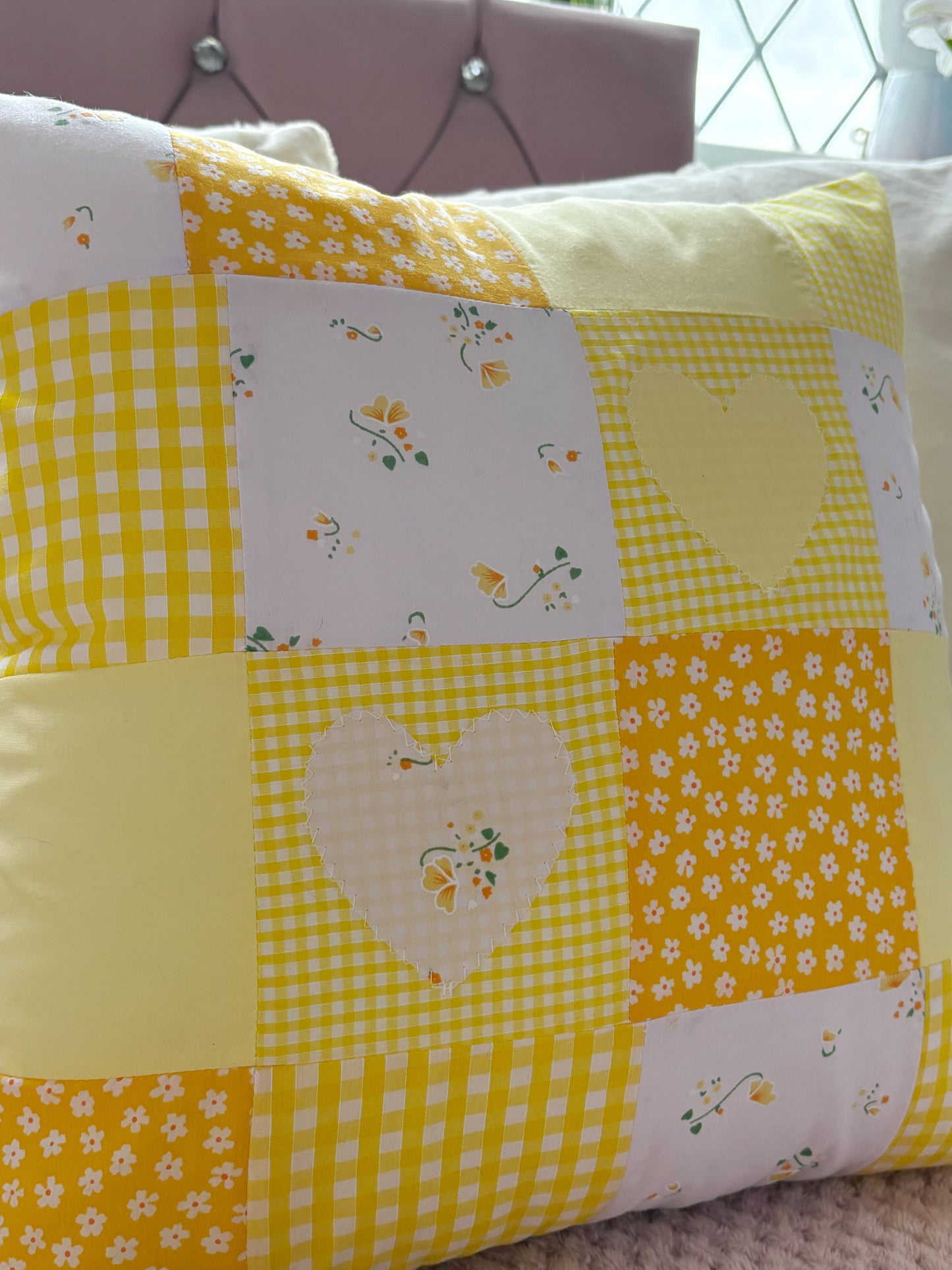 Handmade Heart Appliqué Patchwork Cushion